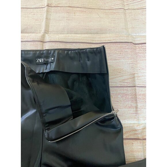 Zara Women's Black Faux Leather High Waist Classic Pants - Small - Picture 10 of 10